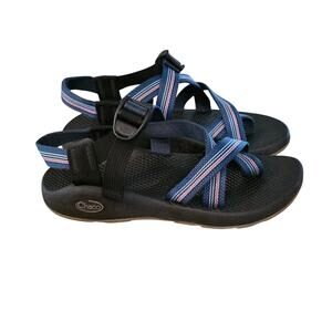 Chaco Womens Size 7 Sport Sandals Blue Pink Stripe Adjustable Straps Wedge